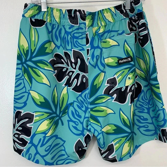 Hurley Board Shorts Men Large Blue Tropical Print Stretch Pockets Surf Swim - Picture 4 of 11